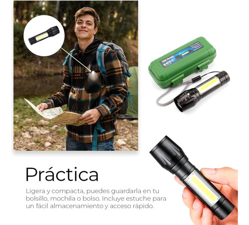 Lampara Tactica Recargable Led 2000l Con Zoom Y Linterna 5pc