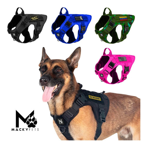 Imagen 2 de 7 de Arnés Táctico De Nailon Para Perros Con Velcro Talla Xl