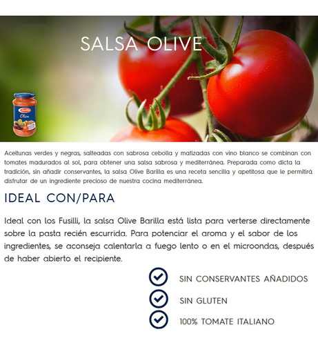Imagen 2 de 7 de Salsa Olive Barilla Libre De Gluten Salsa Tomate Aceitunas