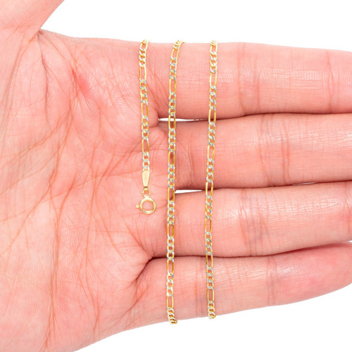 Cadena Figaro 3x1 Diamantada Oro 10k 55cm 2mm Italy Unisex Color Dorado