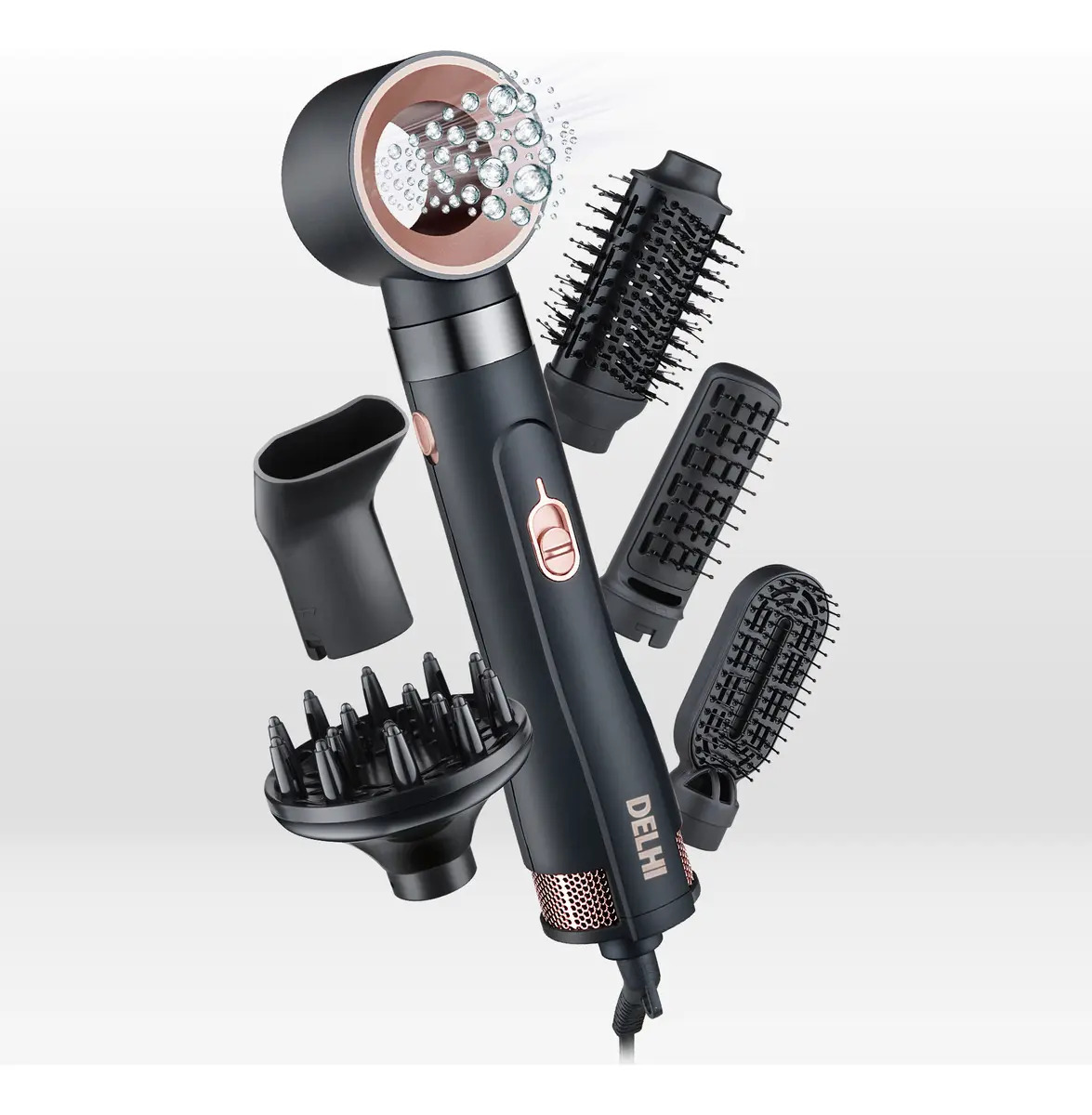 Secador De Pelo 6 En 1 2200w Profesional Accesorios Negro