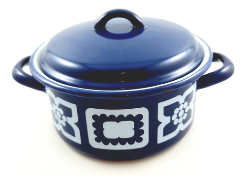 Cacerola Enlozada Antigua Condor 18 Cm Con Detalles Azul