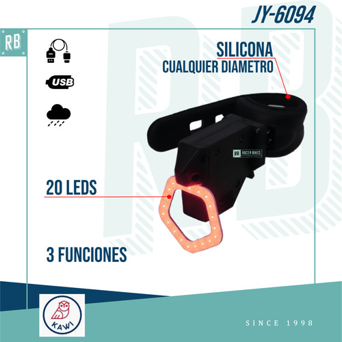 Luz Trasera Bicicleta Kawi Jy-6094 Usb 3 Func. Hexagono Color Rojo