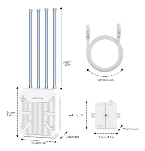 Roteador Repetidor Mesh Wavlink Ax3000mbps Wifi6 Dual Band Poe Ip67 4 Antenas Alta Potência Ideal Starlink Sítio Campo Longo Alcance 1km 256 Usuários Athenix