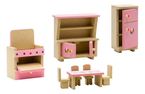 Brinquedo Jogo De Cozinha Infantil Para Bonecas Mobília Mdf