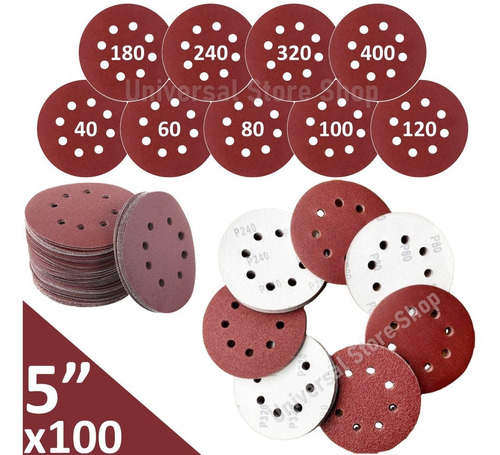 Imagen 1 de 10 de Set 100 Lijas Velcro Con 8 Orificios 125mm 5 Pulgadas / Uss