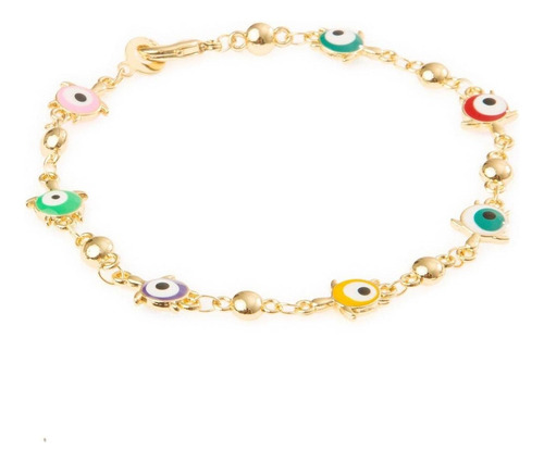 Pulsera Esclava Ojo Turco 5mm Unisex 20cm Chapa De Oro 18k Color Multicolor Diámetro 5.5 Cm Largo 20 Cm