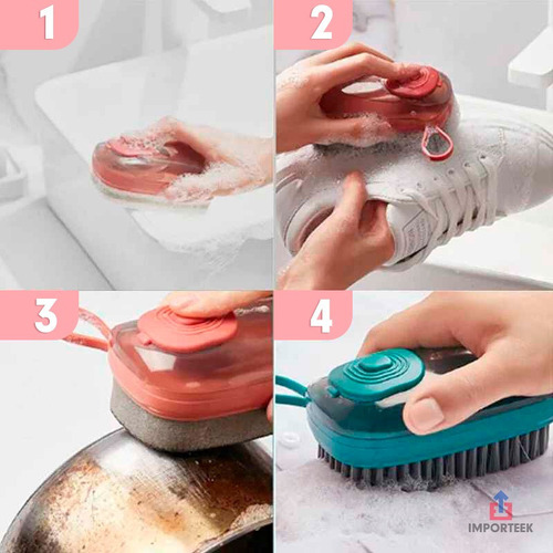 . Cepillo Esponja Multiusos Dispensador Jabon Lava Trastes