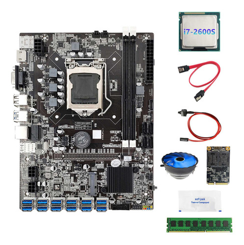 Placa Base Minera B75 Btc 12 Usb+cpu I7 2600s+ddr3 4 Gb 160