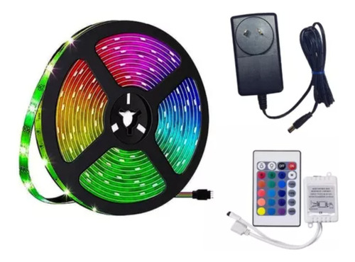 Tira Led 5050 Rgb 5m Con Control Remoto Y Fuente - Efectos