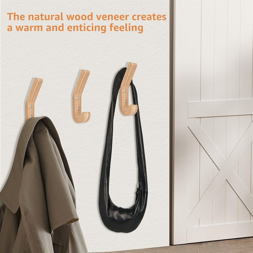 Paquete De 4 Ganchos De Pared De Madera Natural Decorativos