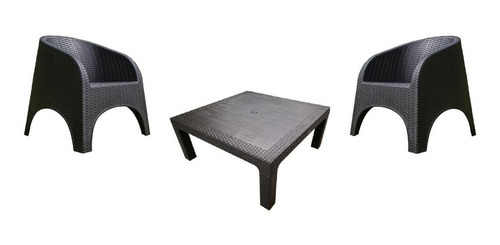 Pack 2 Sillones Jardín + Mesa Ratona 70x70 Simil Ratan Alejo