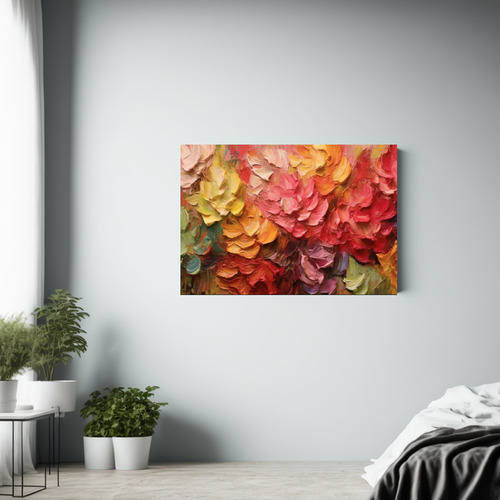 45x30cm Cuadro De Colores Cálidos Con Flores Vibrantes