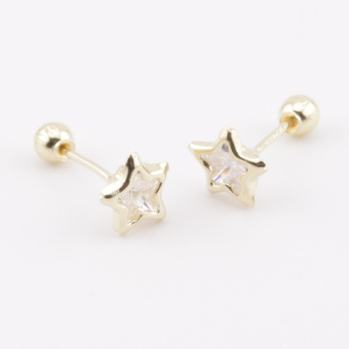 Aretes Broquel Oro Sólido 10k Niña Mujer Piercing 2 Pares 03