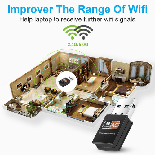 Imagen 6 de 6 de Antena Wifi Doble Banda 600 Mbps 2.4g 5g Adaptador Usb 5 Ghz