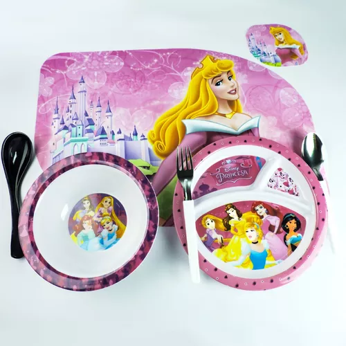 Kit Pratinho Infantil Copo Rosa e Talheres Princesa Sofia e Jogo Americano