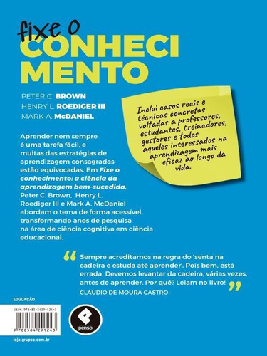Fixe O Conhecimento: A Ciência Da Aprendizagem Bem-sucedida, De Mcdaniel, Mark A.. Editora Penso Editora, Capa Mole, Edição 1ª Edição - 2018 Em Português