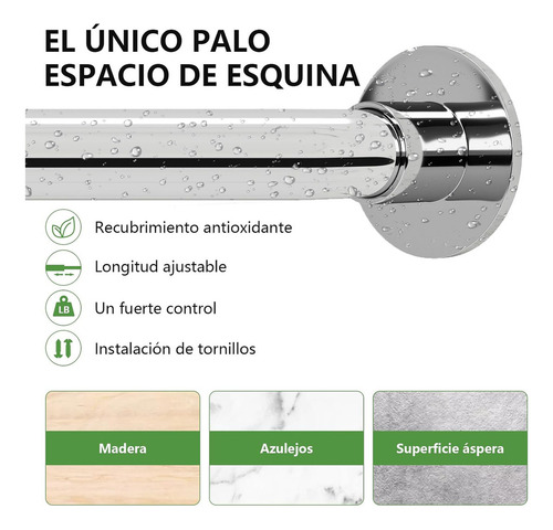 Barra Ducha En L Ajustable, Acero Inox, Cortinero Curvo