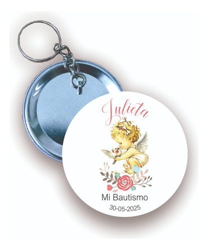 30 Llaveros/imanes Pines Personalizados Bautismo Nacimiento Blanco Ángel