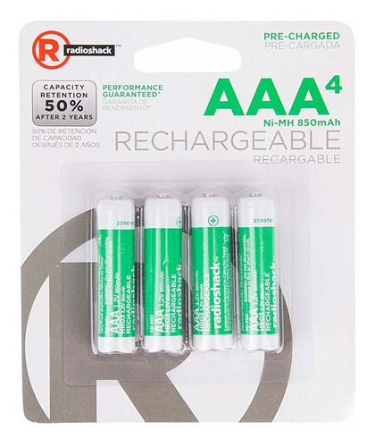 Baterías Recargables Radioshack Aaa X4 850 Mah