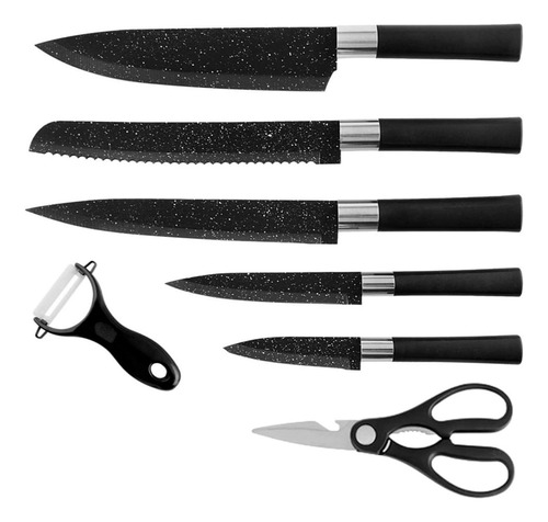 Cuchillos Juego De Cocina Acero Inoxidable Set De 7 Piezas Color Negro