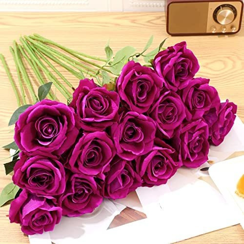 15 Rosas Artificiales Terciopelo - Morado