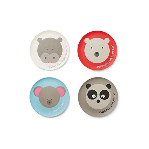 Juego De Platos De Bambú Niños, Set De 4, Multicolor