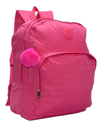 Mochila Feminina Rosa Nylon Amassadinho Tactel Notebook 14,5