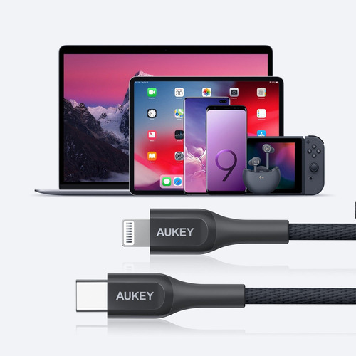 Cable Aukey Kevlar Usb-c A Lightning 2m Cb-akl4 Color Negro