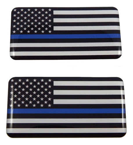 Calcomanía 3d De Bandera De Policía De Línea Azul Delgada De