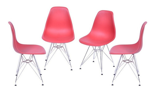 Cadeira de jantar BoxBit DKR Eames polipropileno base cromada, estrutura de cor  telha, 4 unidades