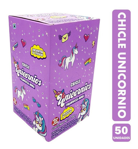 Chicles Unicornio, Sabor Frambuesa/mora - Caja Con 50 Uni.