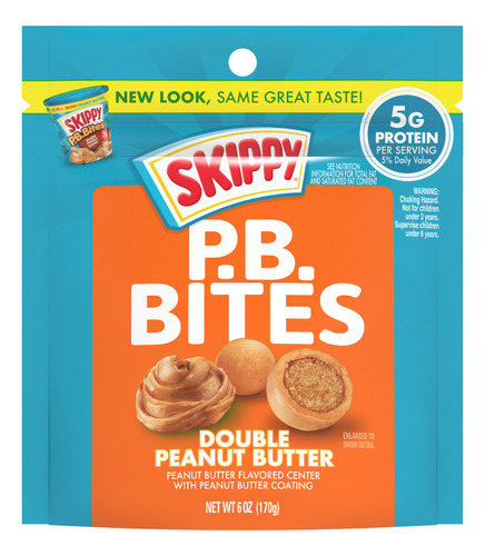 Skippy Pb Bites Double Peanut Butter Snack, 6 Oz Resealable