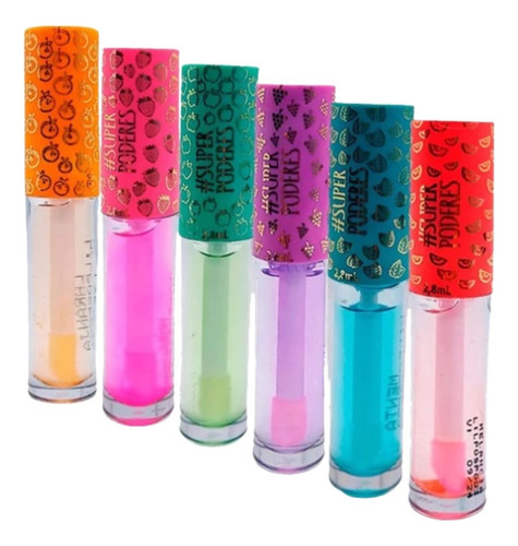 Gloss Labial Lip Oil Hidratante Batom Frutas Kit Com 6 Unid