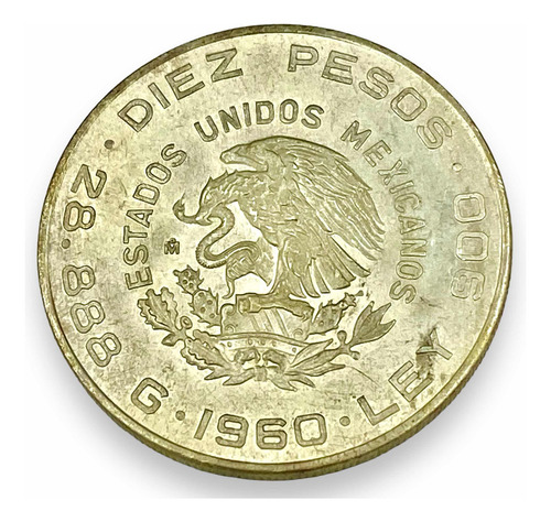 Moneda Plata Mexico 10 Pesos 1960 L900 Madero E Hidalgo (Usado)