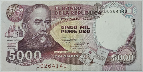 Billete 5000 Pesos 05/ago/1988 Colombia Au