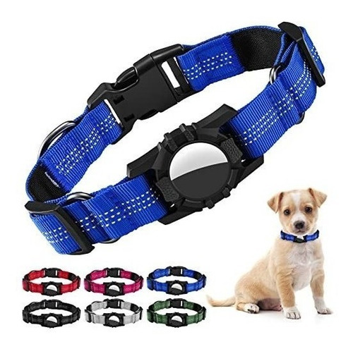 Collar Para Perro Porta Airtag Reflectivo Small  Azul