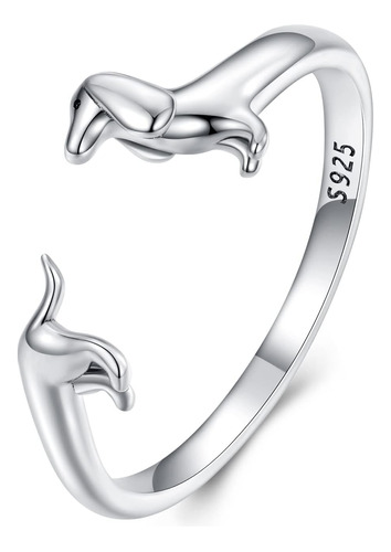 Mundell 925 Plata Esterlina Lindo Dachshund Anillos Abiertos