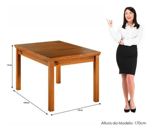 Conjunto Mesa 120x75cm E 6 Cadeiras De Madeira Pinus Bdwt