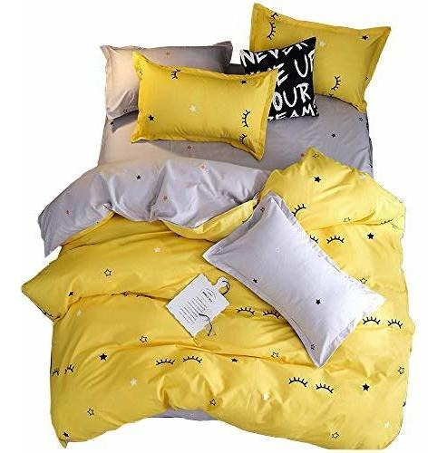 Jqwupup Juego De Cama Amarillo Para Niños, Doble, Juego De F