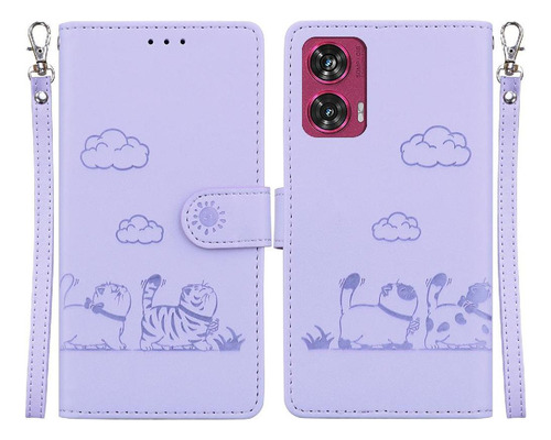 Funda Abatible For Motorola Edge 50 Cartera De Cuero Cat