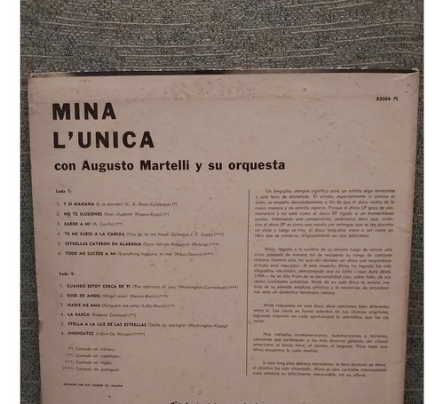 Disco Vinilo Mina L'unica Lp Italiano Castellano Ingles Port