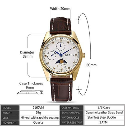 Reloj Multifunción Berny Para Hombre Con Calendario Y Fase L