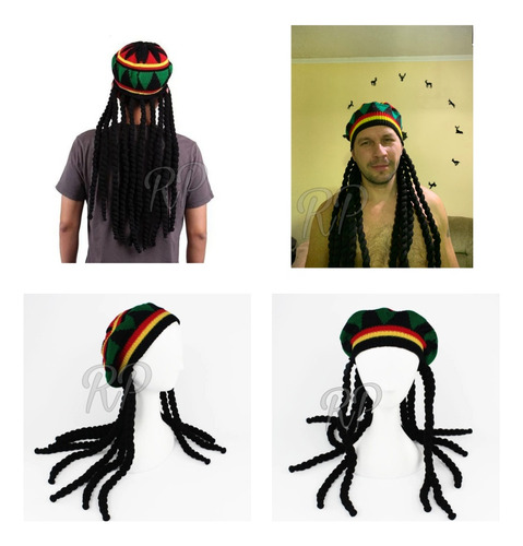 Gorro Boina Reggae Con Dreadlocks, Estándar,  Unisex, 