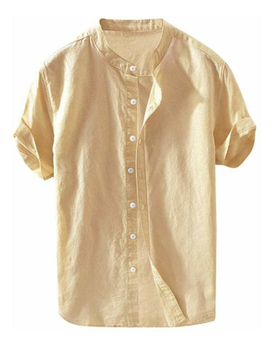 Dress Shirt For Men Slim Fit Cotton Linen Stand Collar 2023