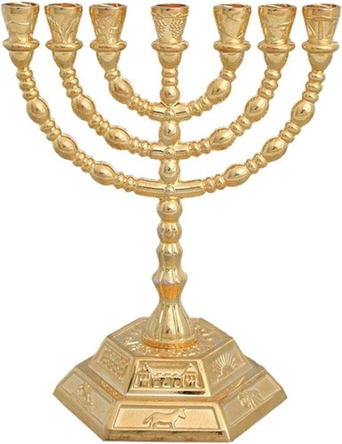 Menorah Holy Land, 7 Brazos, 12 Tribus De Israel, Dorado