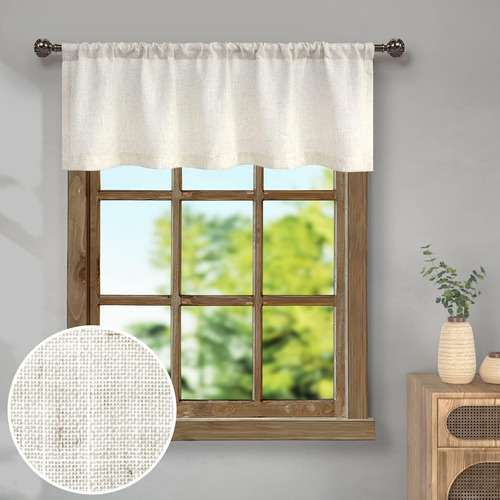 Cenefa De Ventana De Lino Natural Para Cocina, 3.0 In, Bolsi