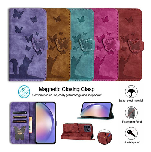 Funda Tipo Libro Flip Butterfly Cat Para Samsung Galaxy A71 A56 A55 A54 A53 A52s A51 A42 A36 A35 A34 A33 A32 4g 5g