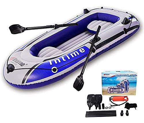 Canoa Inflable Para Bote Para 4 Personas - Azul + Gris Kayak