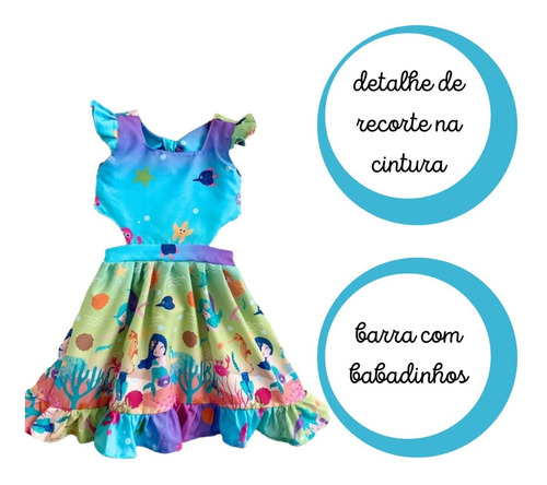 Imagem 3 de 5 de Vestido Infantil Sereia Fundo Do Mar Rodado Menina Princesa